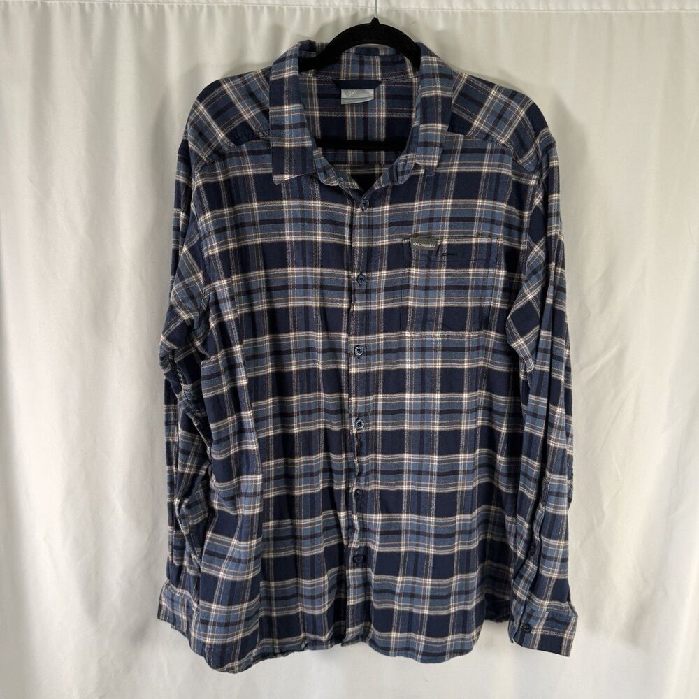 Columbia Flannel Shirt Men's XL Blue Plaid Button Down Long Sleeve Collared